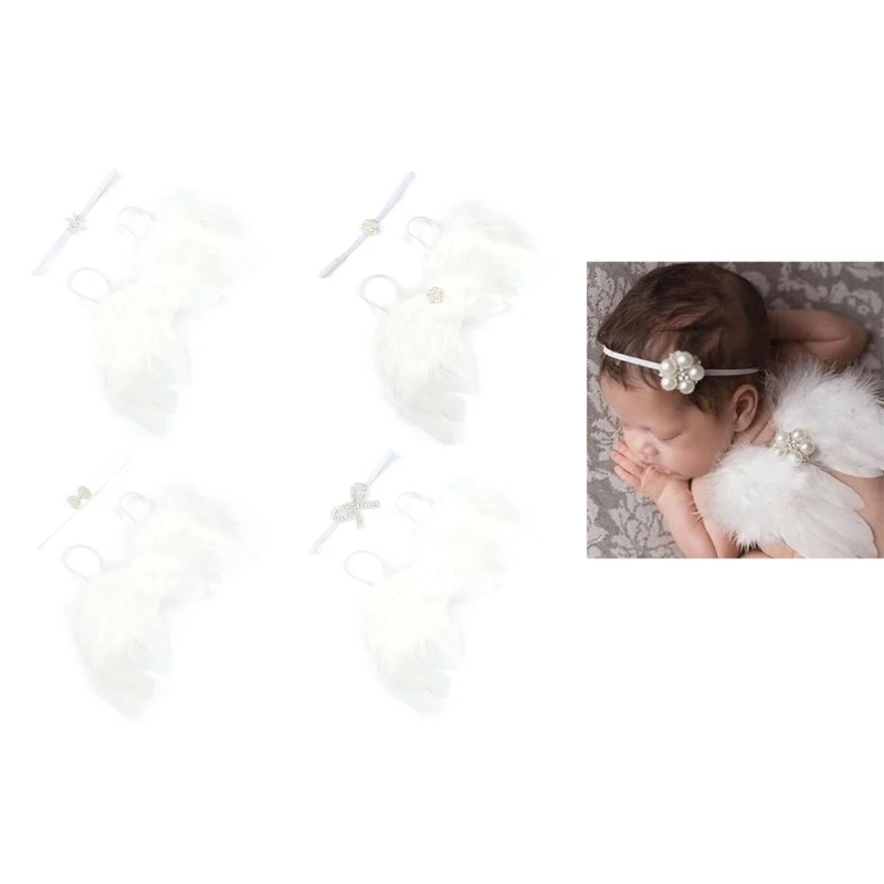 Memorable Newborn Photoshoot Props Handmade Angel Baby Wing & Headband Perfect Baby Shower Gift Comfortable & Elastic A2UB