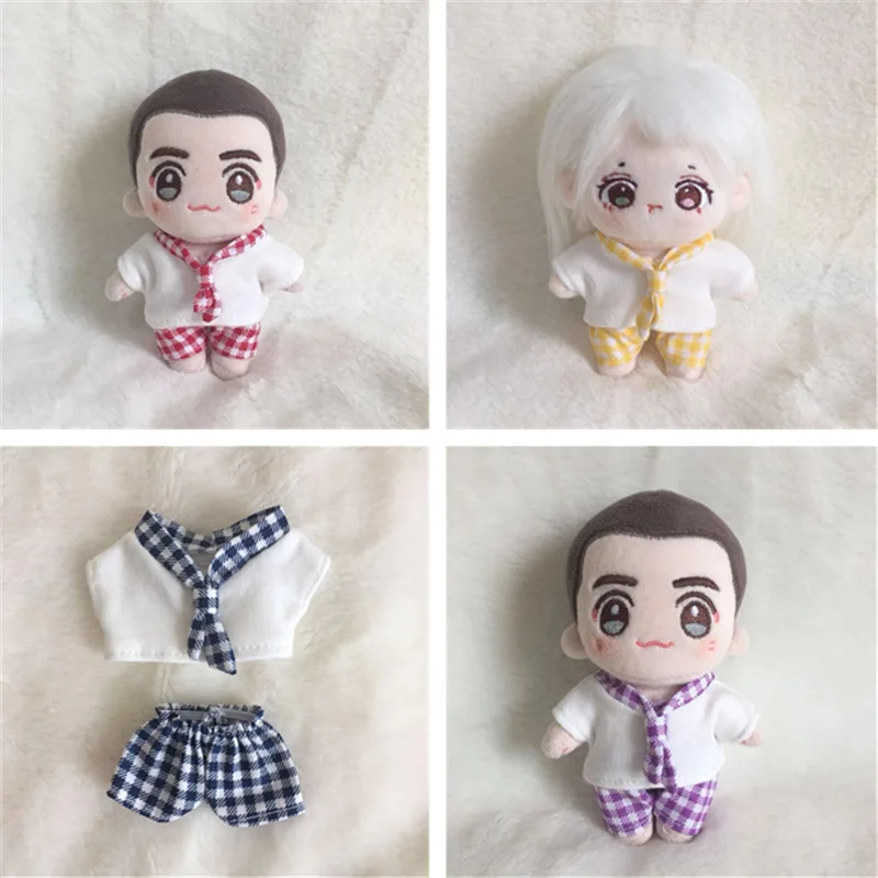 

4 Colors 10CM Star Cartoon Doll Clothes Plaid Bow Tie Set 10CM Cotton Stuffed Doll Accessories