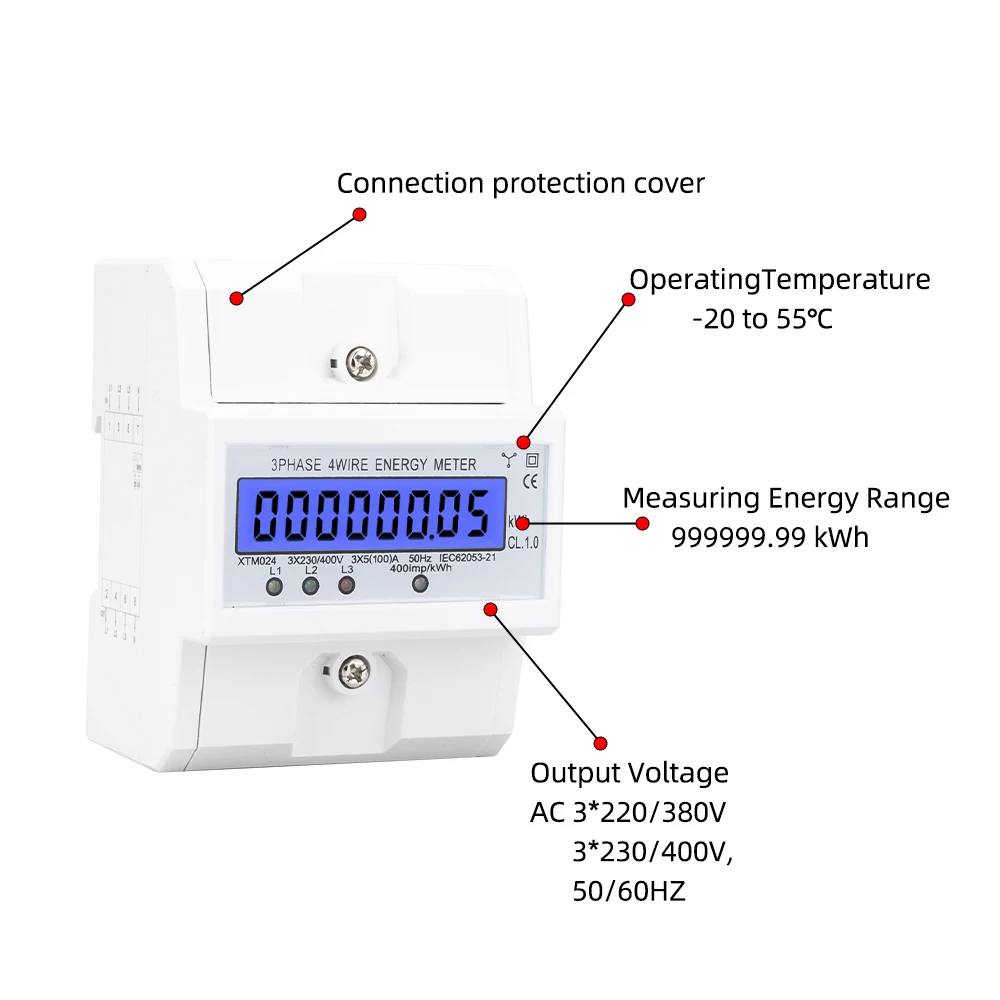 Wattmeter الكهربائية مع شاشة LCD الخلفية ، الطاقة السلطة متر ، DIN السكك الحديدية ، Wattmeter ، واط ، 3 المرحلة ، 4 سلك ، 100A ، 380 فولت ، كيلوواط ساعة