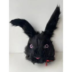 Horror Black Plush Rabbit Mask Party Rave Costume Props Carnival Mask Role Dressing Masque Bunny Cosplay Scary Halloween Mask