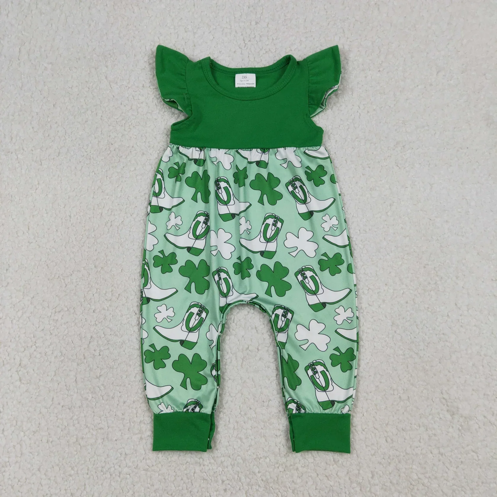 Wholesale Kid Coverall Newborn Toddler Boots Bodysuit Baby Girl Short Sleeve St. Patrick's Clothes Children Bubble Infant Romper
