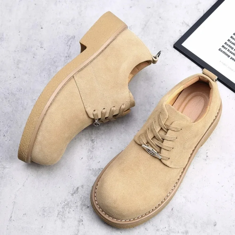 

2025 Mickey Derby Shoes Men's Trendy British High-End Suede round Toe Heightening Thick Bottom Workwear Big Head Shoes