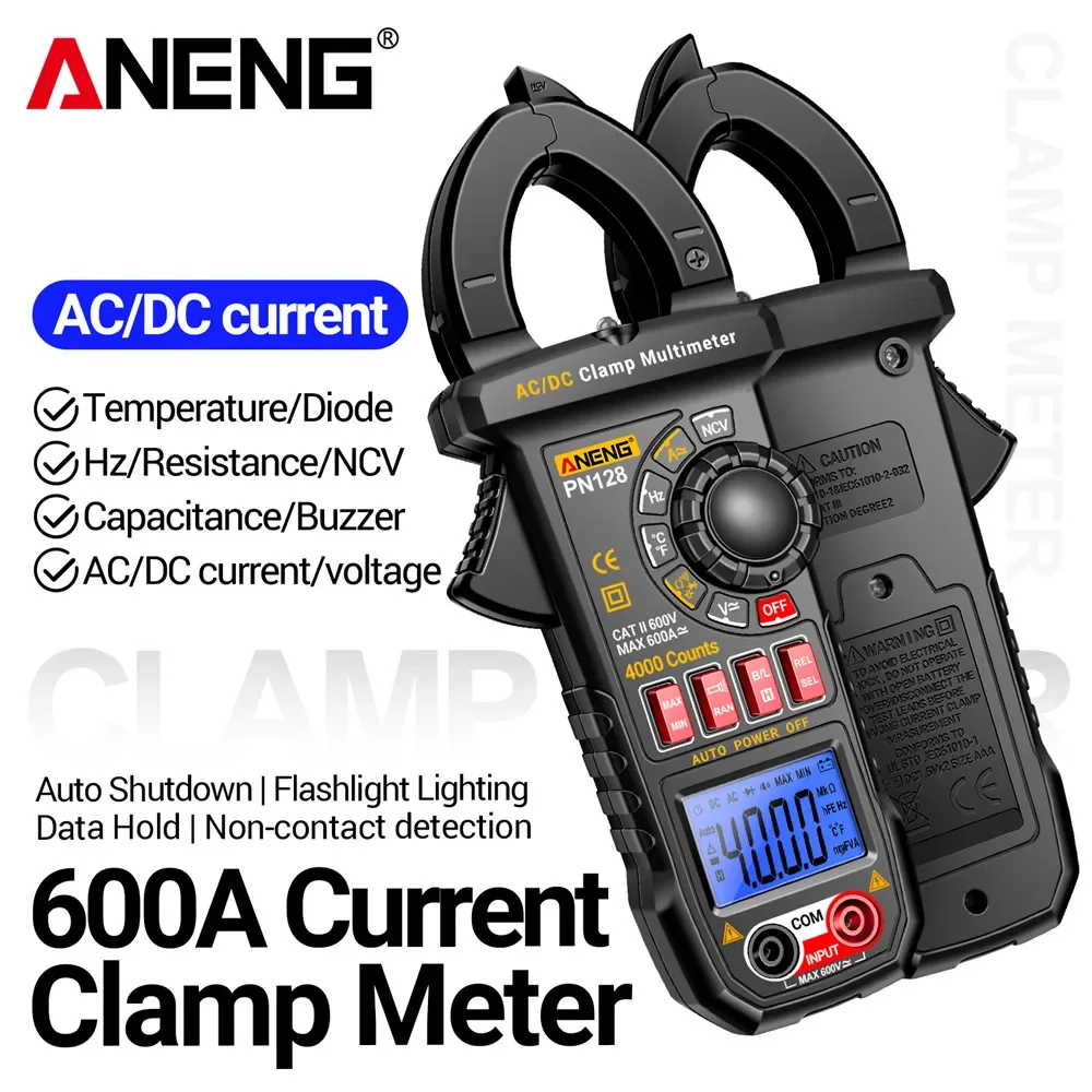 ANENG PN128 Clamp Meter 600A  High Precision AC/DC Current Voltage NCV 4000 Count True RMS Digital Multimeter Test Measure Tools