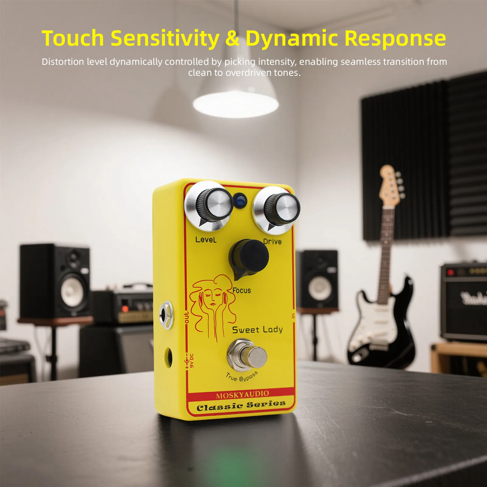 محرك الجيتار/التركيز/التحكم في المستوى MOSKYAUDIO SWEET LADY Overdrive تأثير دواسة اللمس الحساسة منخفضة الكسب Overdrive دواسة