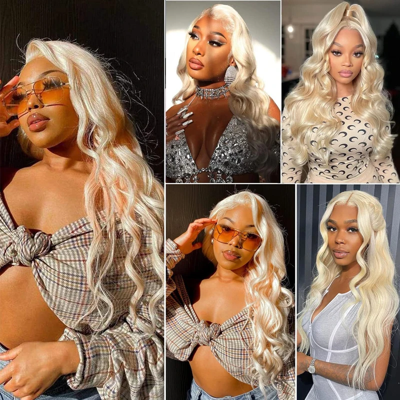 613 Front Lace wig Synthetic Hair 180 Density 13x4 Body Wave HD Clear Lace Front Wig Hair Blonde wig Natural hairline 28 inches