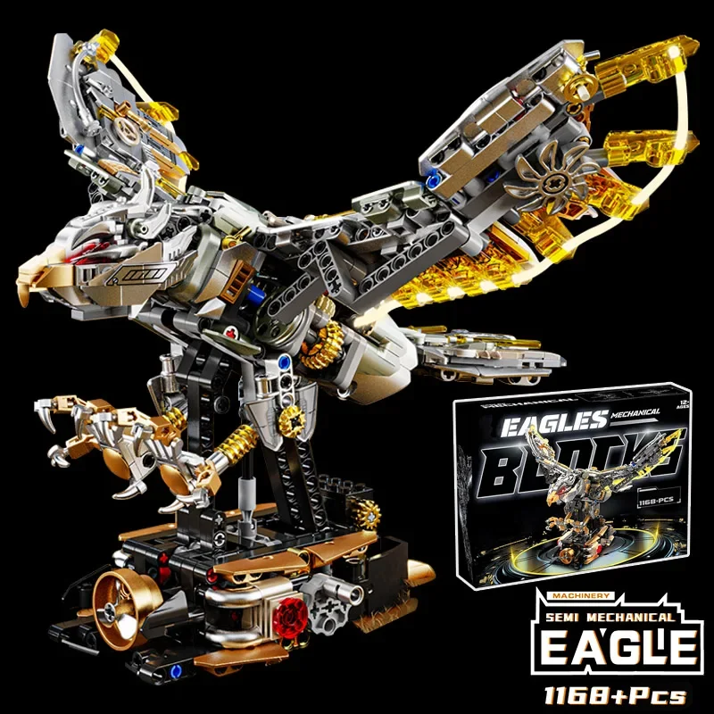 الإبداعية 1168 قطعة الصقور الميكانيكية الحيوان البرية اللبنات مجموعة مع عرض موقف أضواء LED الطوب اللعب هدية للأطفال البالغين