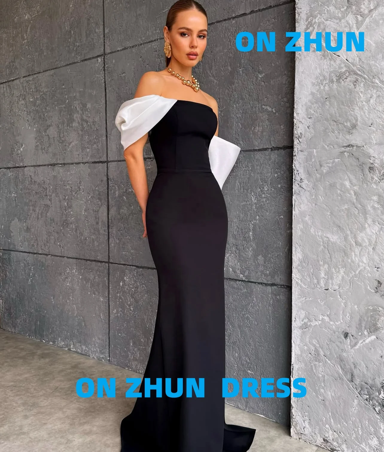 Personalizado sin tirantes hombro sin mangas A-LINE elegante lujoso vestidos de noche mujeres vestido de noche vestidos de noche modernos