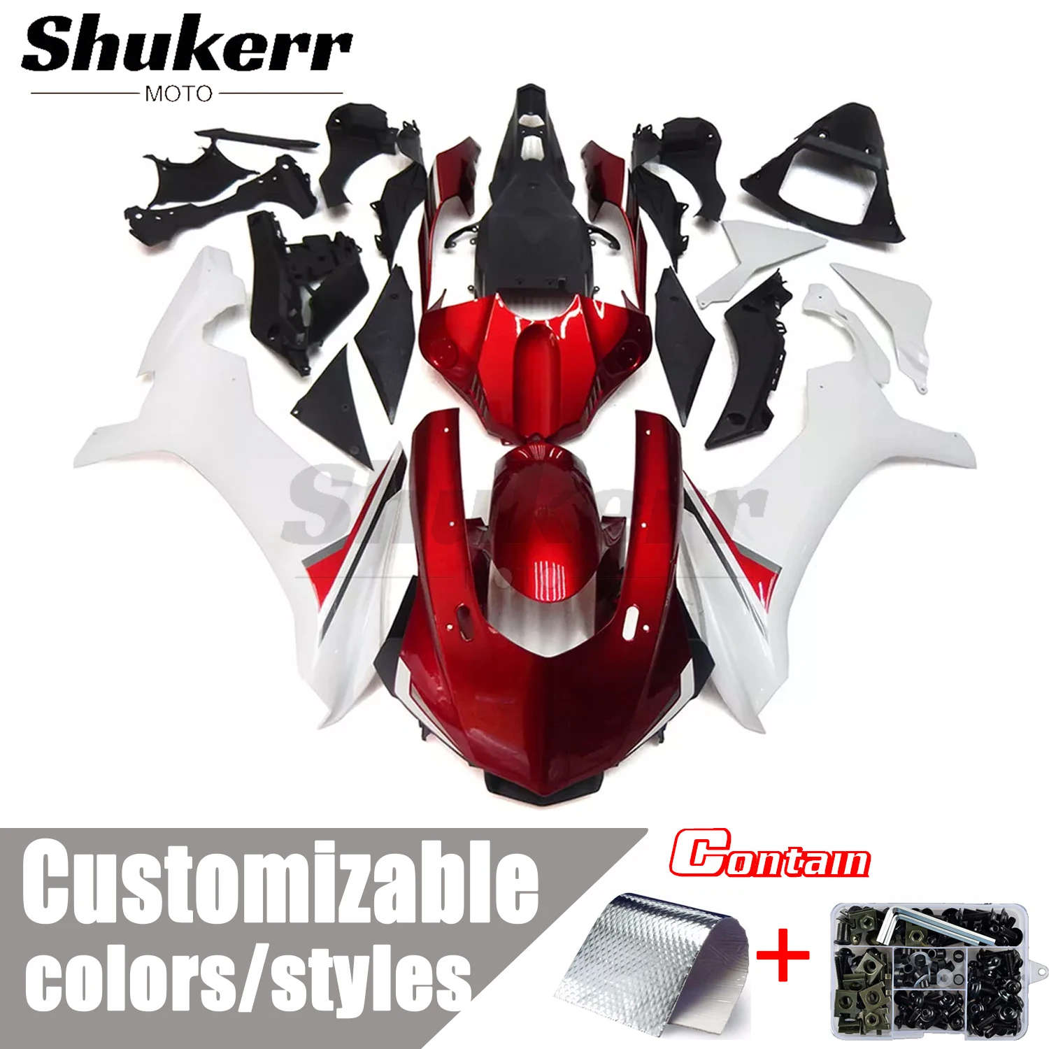 

Shukerr Moto New Abs Plastics Motorcycle Fairing Kit Bodywork Fit for Yamaha Yzf-R1 2015-2019 Yzf1000 2016 2017 2018 Red White