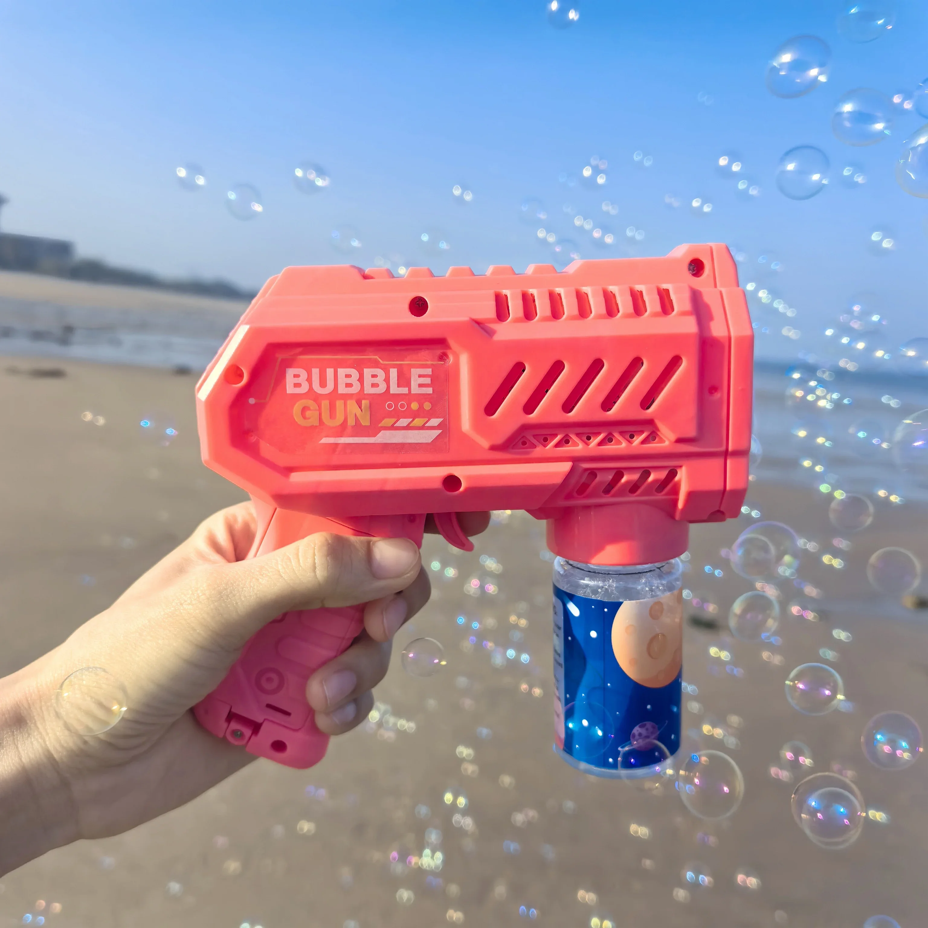 Fully Automatic Bubble Gun Rocket Bubbles Machine Automatic Blower with Bubble Liquid Toy for Kids Beach Outdoor Bubble