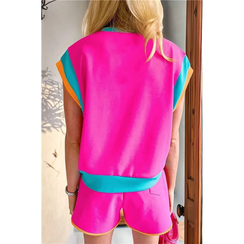 

ABRT-Women's Two Piece Lounge Sets Casual Short Sleeve Pullover Tops Matching Shorts Loungewear Tracksuit Set