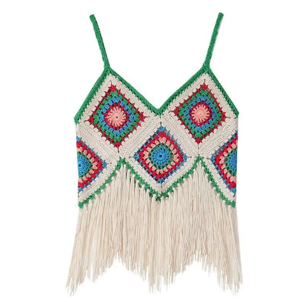 

Tourism Crochet Hook Bohemian Style Sling National Style Crochet Knitted Top Tassel Suspender Vest Female Vest Tank Top