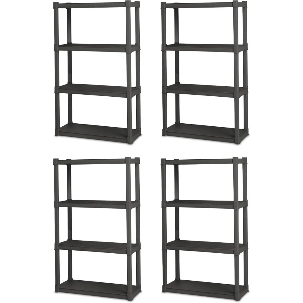 

4-Pack 4 Shelf Unit, Heavy-Duty Shelving Storage and Utility Rack - Standing Plastic Organizer Shelves for Kitchen, Bathroom, a