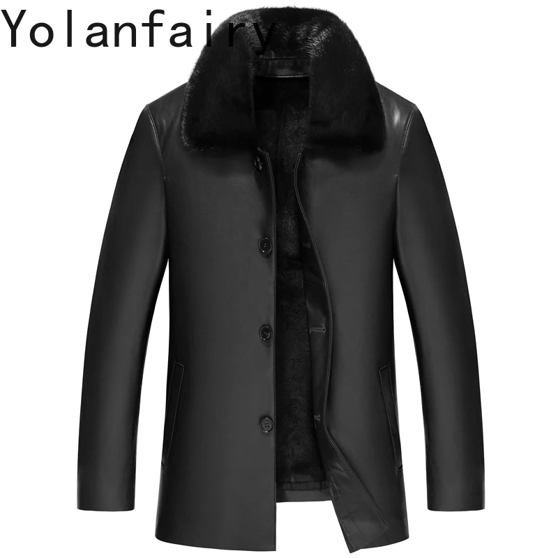 

YOLANFAIRY 100% Genuine Sheepskin Leather Jacket Men Winter Luxury 2025 Cross Mink Fur Liner Coat Warm Fur Coats Man Clothing