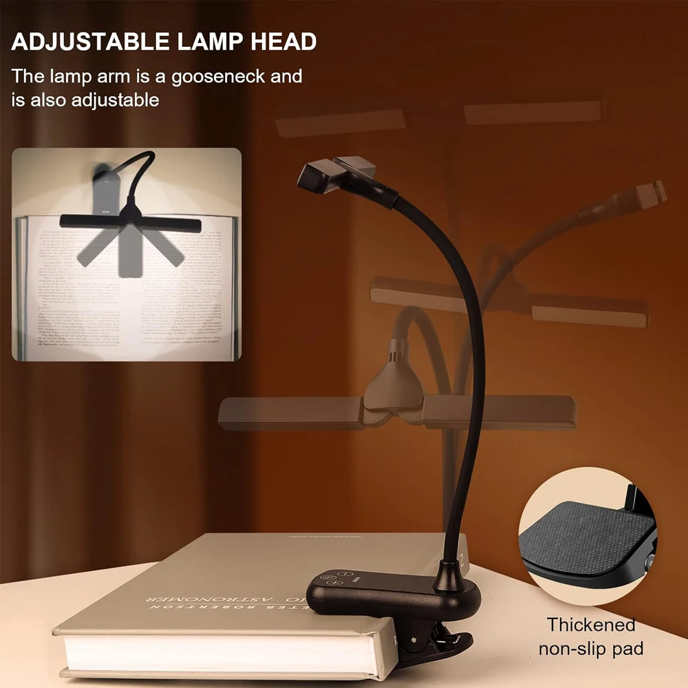 14 LED Clip on Book Light Dual Heads 3 Colors 8 Brightness USB Rechargeable Night Light Portable Reading Light Book Lamp