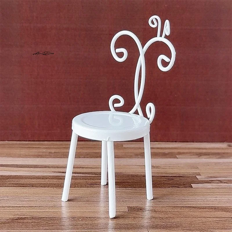 Miniature Dollhouse Iron Back Chair Furniture 1:12 Scale Doll House Accessories Home Model Decor Toy