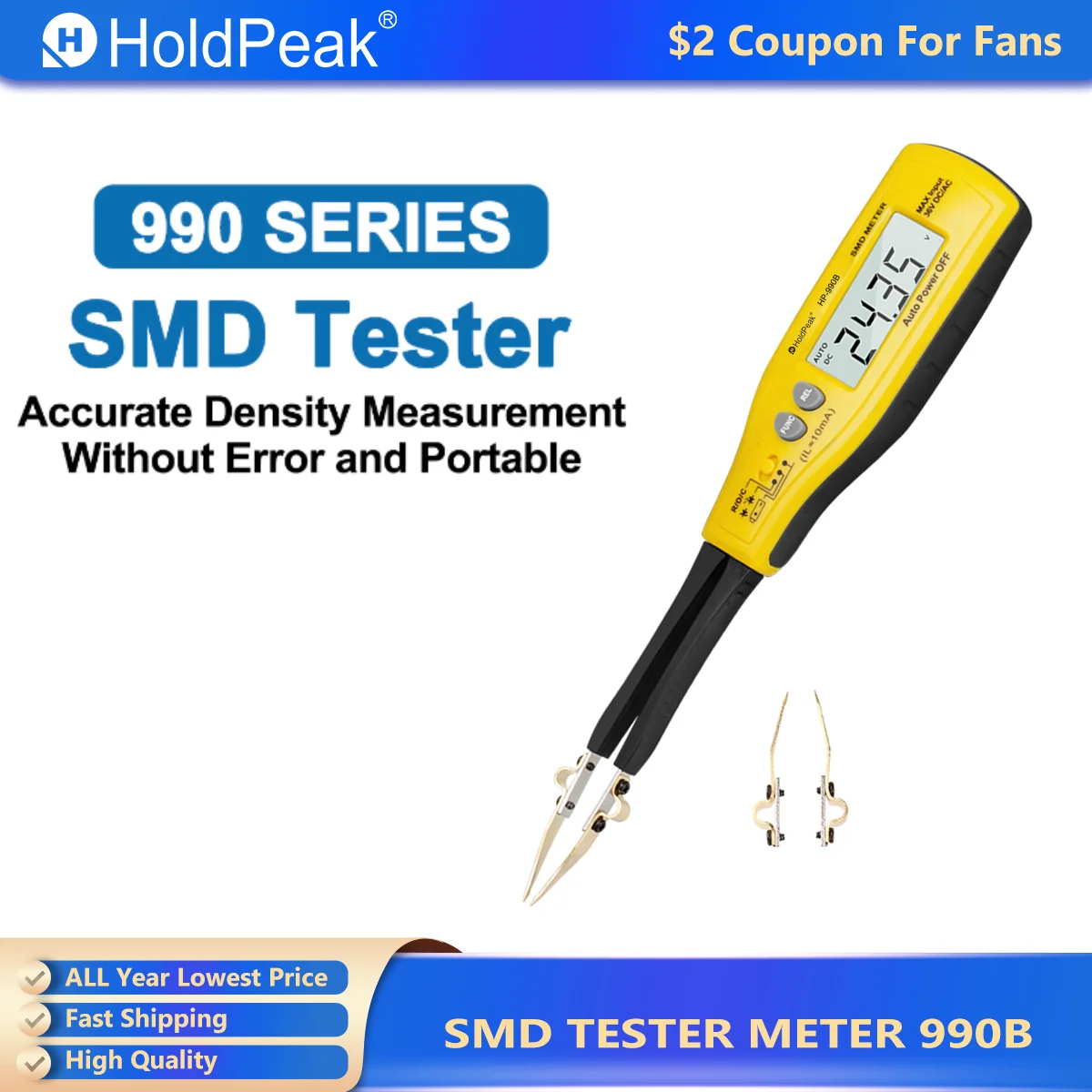 

HoldPeak SMD Component Tester – Digital Resistance/Capacitance Meter, Professional Multimeter for Relafive Value HP-990B