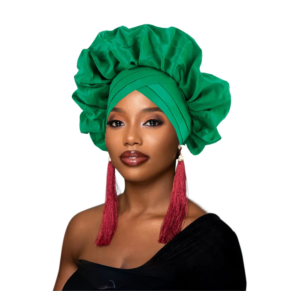 2024 New Multi-wear Changeable African Headscarf Truban Hat Afro-trimmed Lace Crepe Headcap African Hat Muslim CaP Z816-1