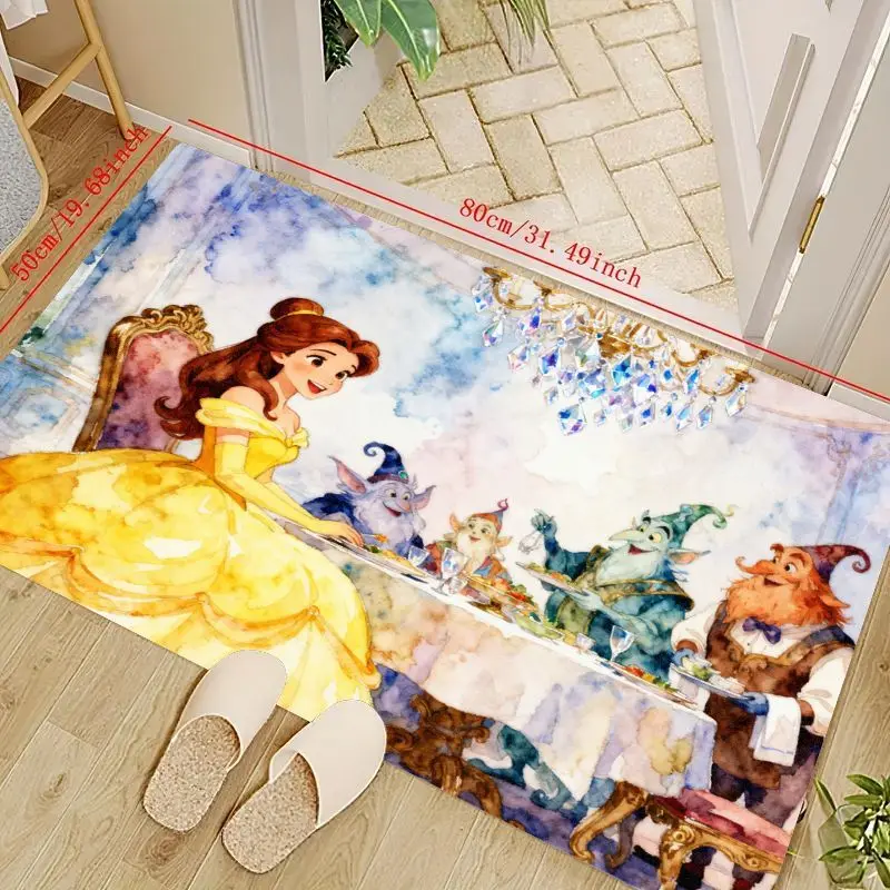 

1 шт., акварельный напольный коврик Disney Princess Belle & Enchanted Feast, 50x80 см (19,68x31,49 дюйма), нескользящий мягкий ковер для девочек