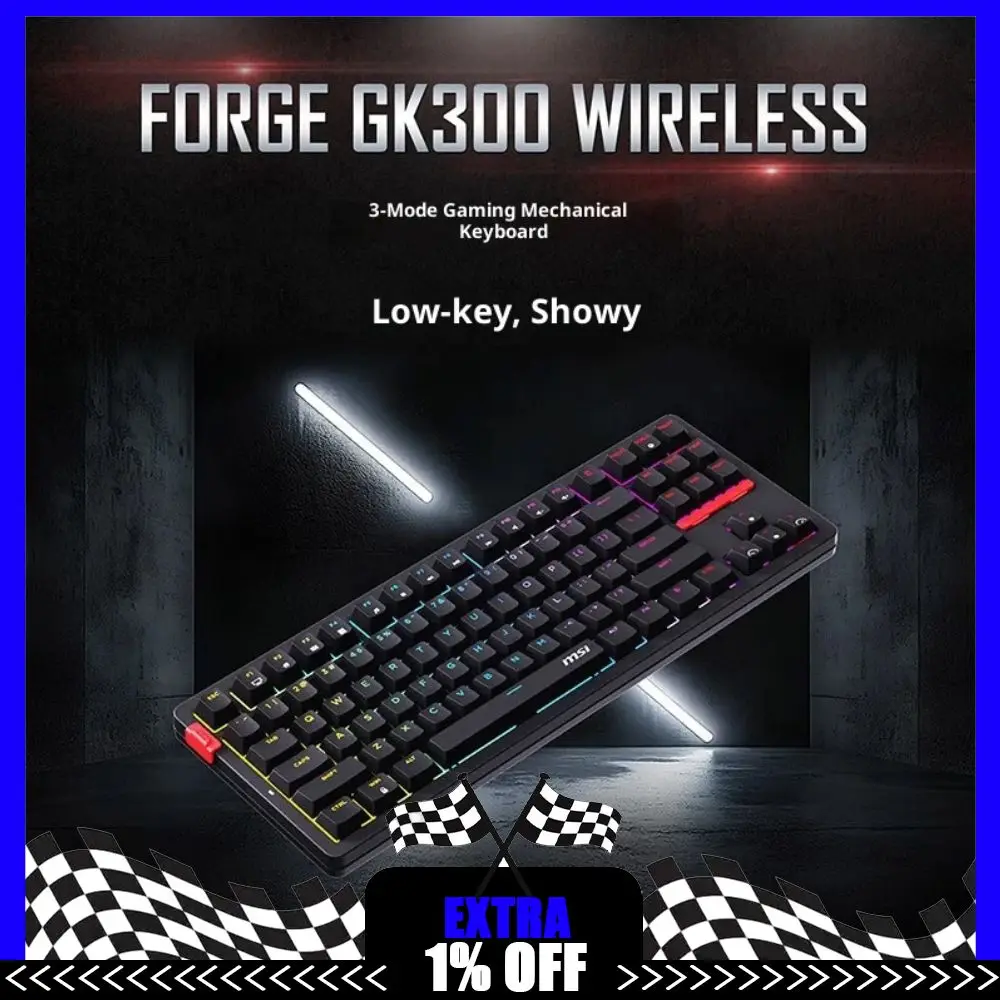 

MSI FORGE GK300W трехрежимная беспроводная механическая клавиатура игровая офисная горячая замена колпачки для клавиш из ПБТ RGB световая прокладка эргономичная клавиатура