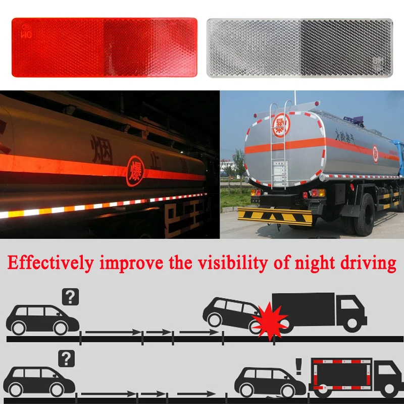 

Red and White Plastic Stick-on Reflector Sticker Conspicuity Safety Warning Plate Adhesive Reflective For Truck