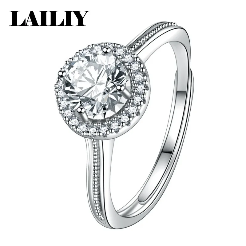 LAILIY925 Sterling Silver Round Full Diamond Eight Hearts Eight Arrows Adjustable Ring for Women Fashion Jewelry