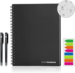 Cuaderno de escritura inteligente, libreta borrable y reutilizable de página en blanco A4, papel impermeable negro, Autoescaneo, regalo personalizado, con cable, notas en espiral