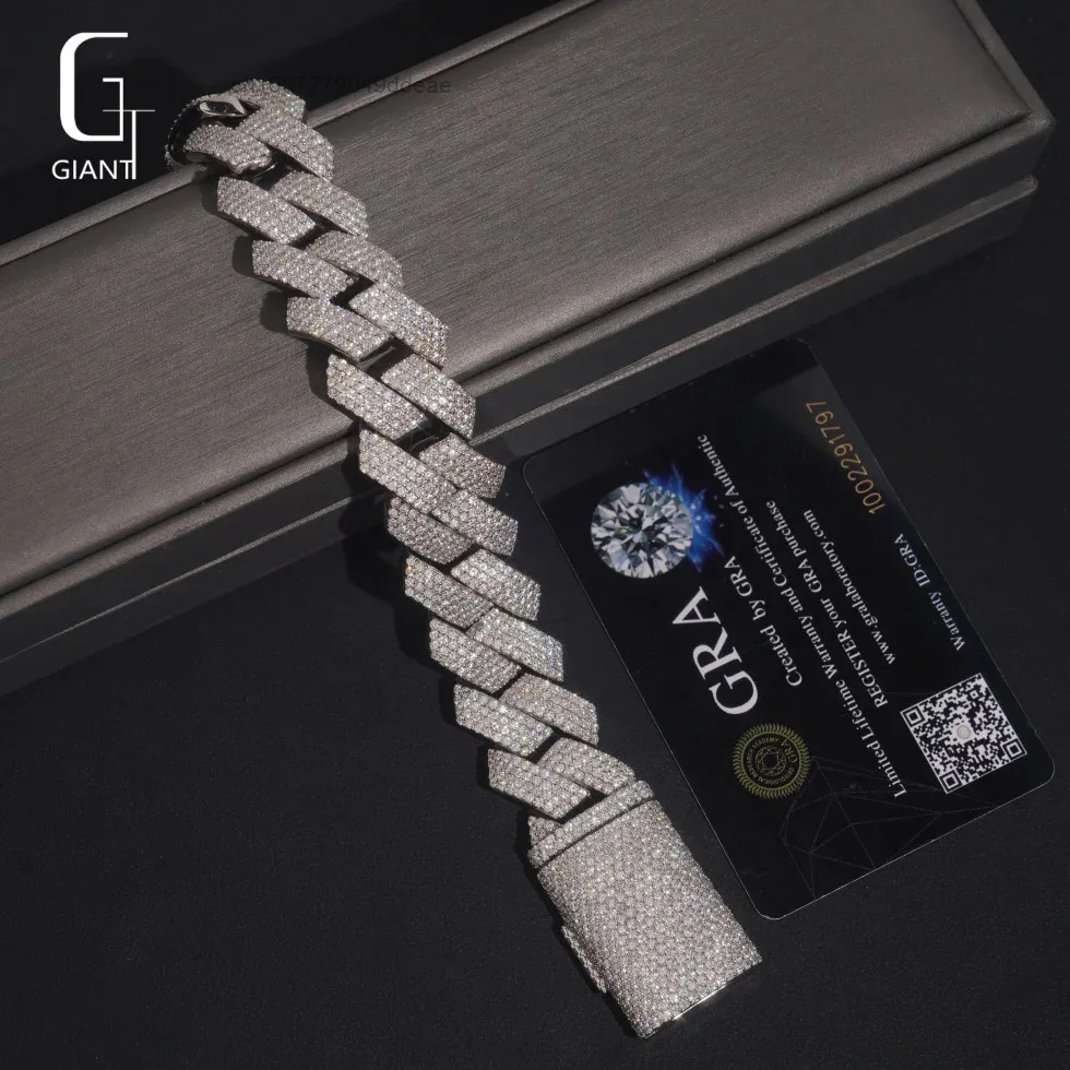 Hot 20mm Trendy Clover Past Diamond Tester Custom Iced Out Hip Hop Jewelry Cuban Link 925 Silver VVS Moissanite Bracelet..