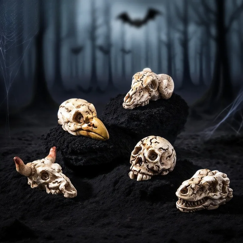 5pcs New Gothic Style Raven Animal Skull Skeleton, Handmade Ornament Additions, Scrapbooking Decorative Supplies, Holiday Gifts