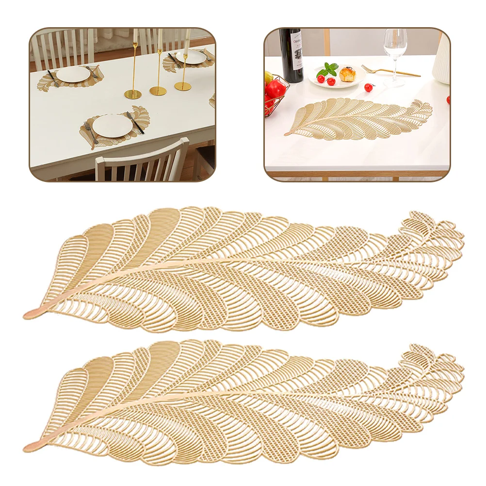 

2Pcs Golden PVC Placemat Heat Resistant Hollow Design Table Mat for Dining Room Decorative Place Mats Home Hotel Party Use