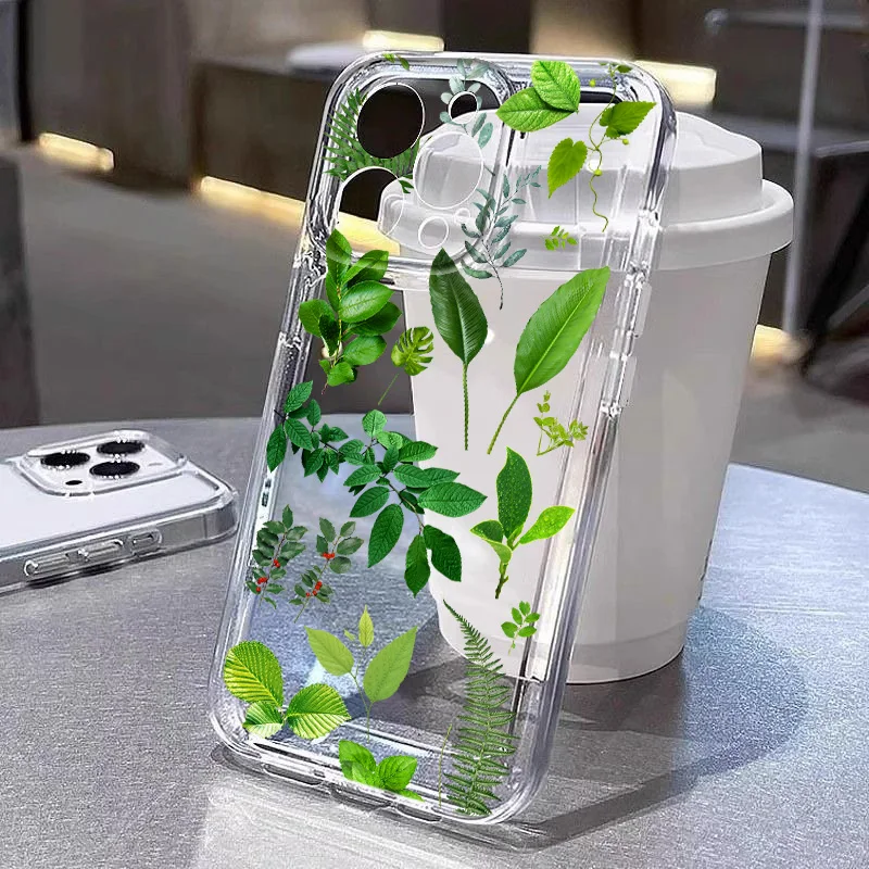 Palm tree Leaves Plant Grass For Samsung A55 54 53 52 51 35 33 32 31 25 24 23 15 14 12 05 04 Transparent Space Phone Case Funda