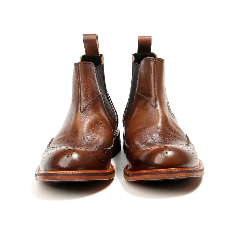 New Handmade Men Vintage British Ankle Boots Autumn Spring Tooling Real Leather Shoes Business Wedding Chelsea Boots Brogue
