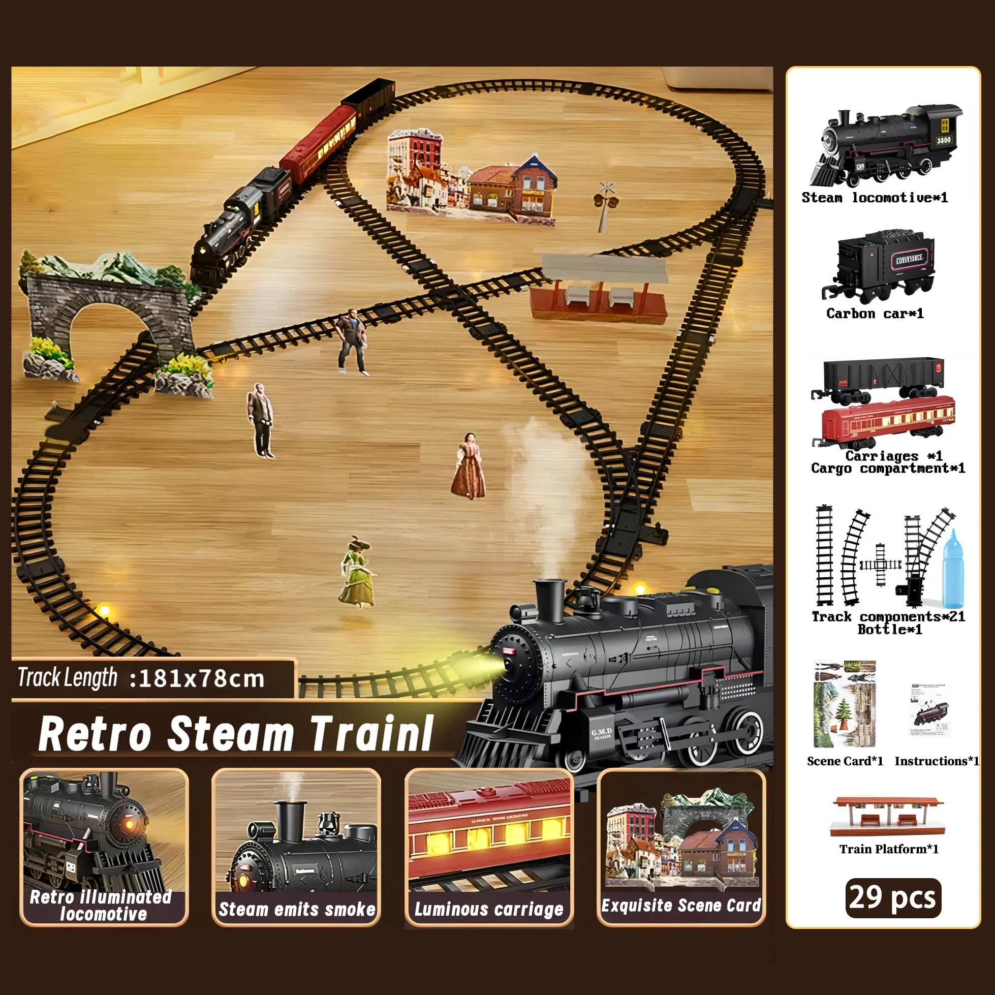 Christmas Electric Rail Car 8-Shaped Track Add Water To Smoke Extra Large Size Freight Train Toys With Music Lights Carriage