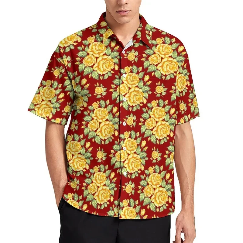 Heren Overhemden 3d Roze Bloemenprint Casual Shirts Met Korte Mouwen Hawaiiaanse Shirts Met Knoopsluiting Shirts Strandkleding Zomer Heren Korte Slee