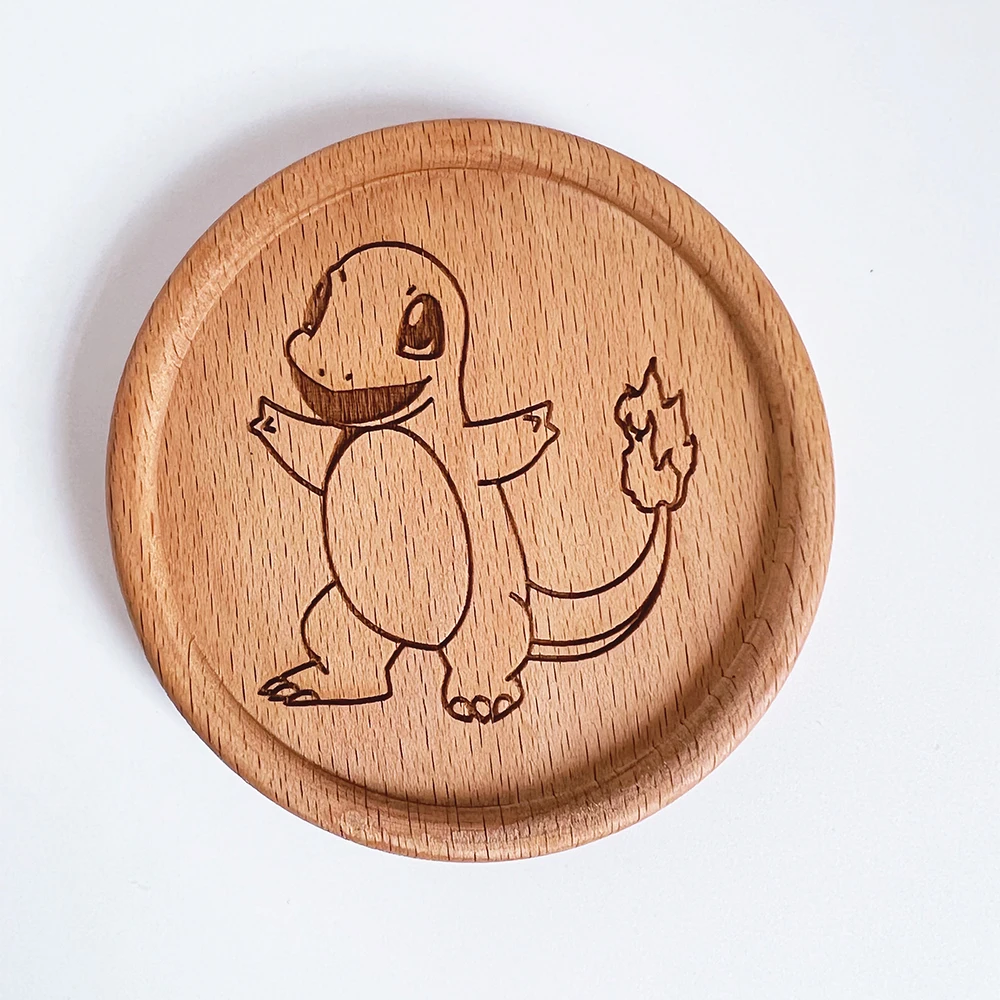 Pokemon Teacup Mat Round Natural Wood Coaster Picachu Charizard Coffee Mat Antiskid Heat Insulation Tea Mat Christmas Gift