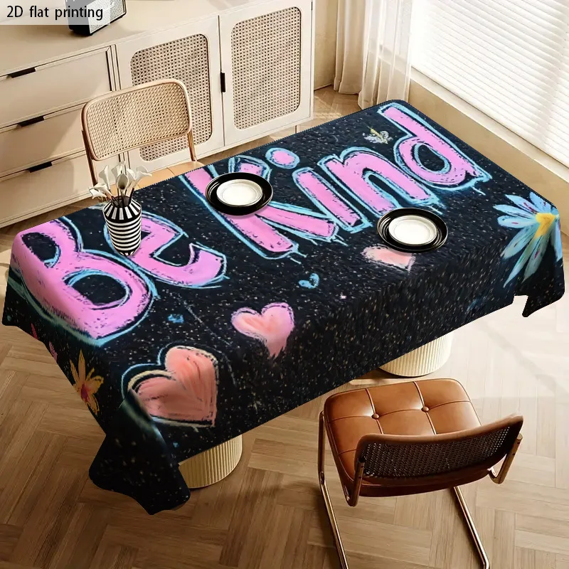 Vibrant Pink and Black Typography Tablecloth for Dining Room Party Decor Waterproof Spill Proof Table Cover