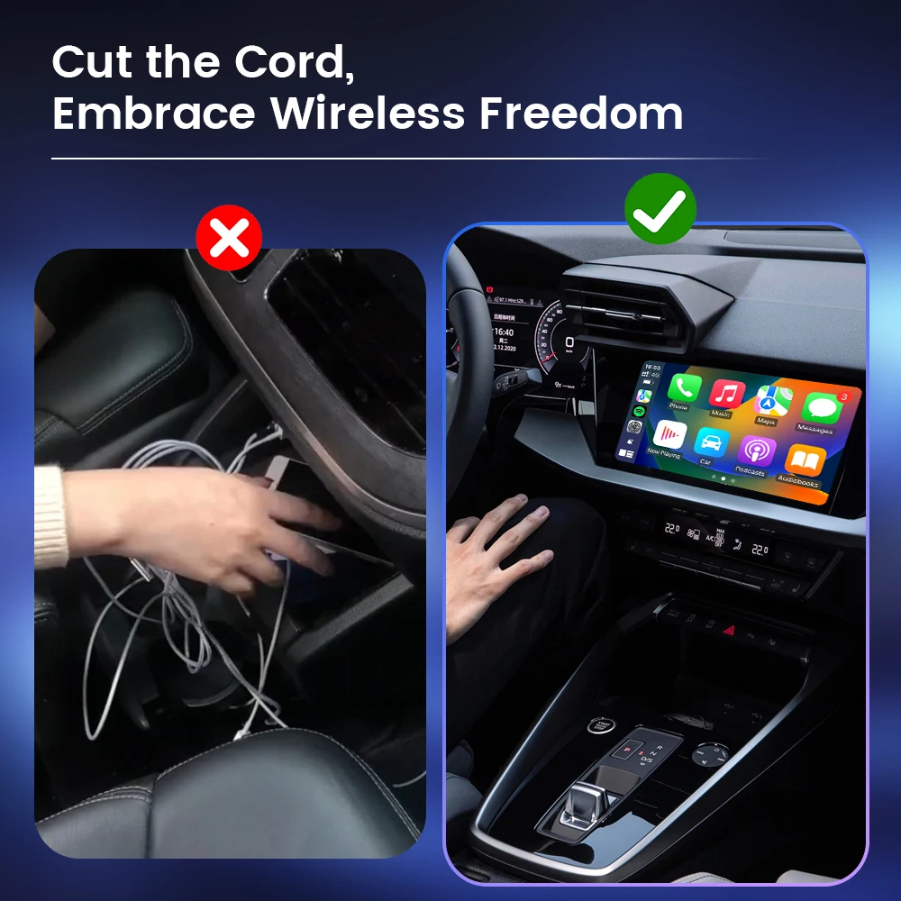NOVO HEYINCAR Carplay sem fio e Android Auto 2 em 1 Adaptador AI Smart Box Plug and Play para todos os carros com Carplay com fio