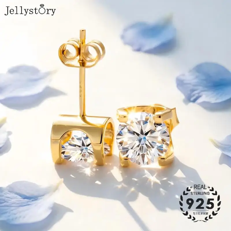 Jellystory Moissanite Stud Earrings, S925 Sterling Silver Minimalist Chic, High-End Versatile Jewelry for Women, Trendy Gift