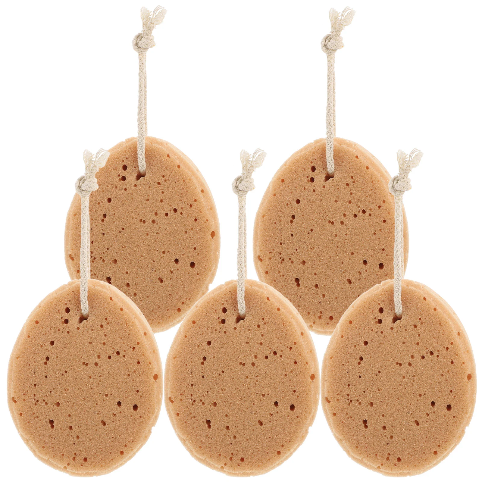 

5 Pcs Bath Sponge Artificial Seaweed Cotton Honeycomb Sponge Biodegradable Kids Adults Shower Supplies with Hanging Rope (Brown)