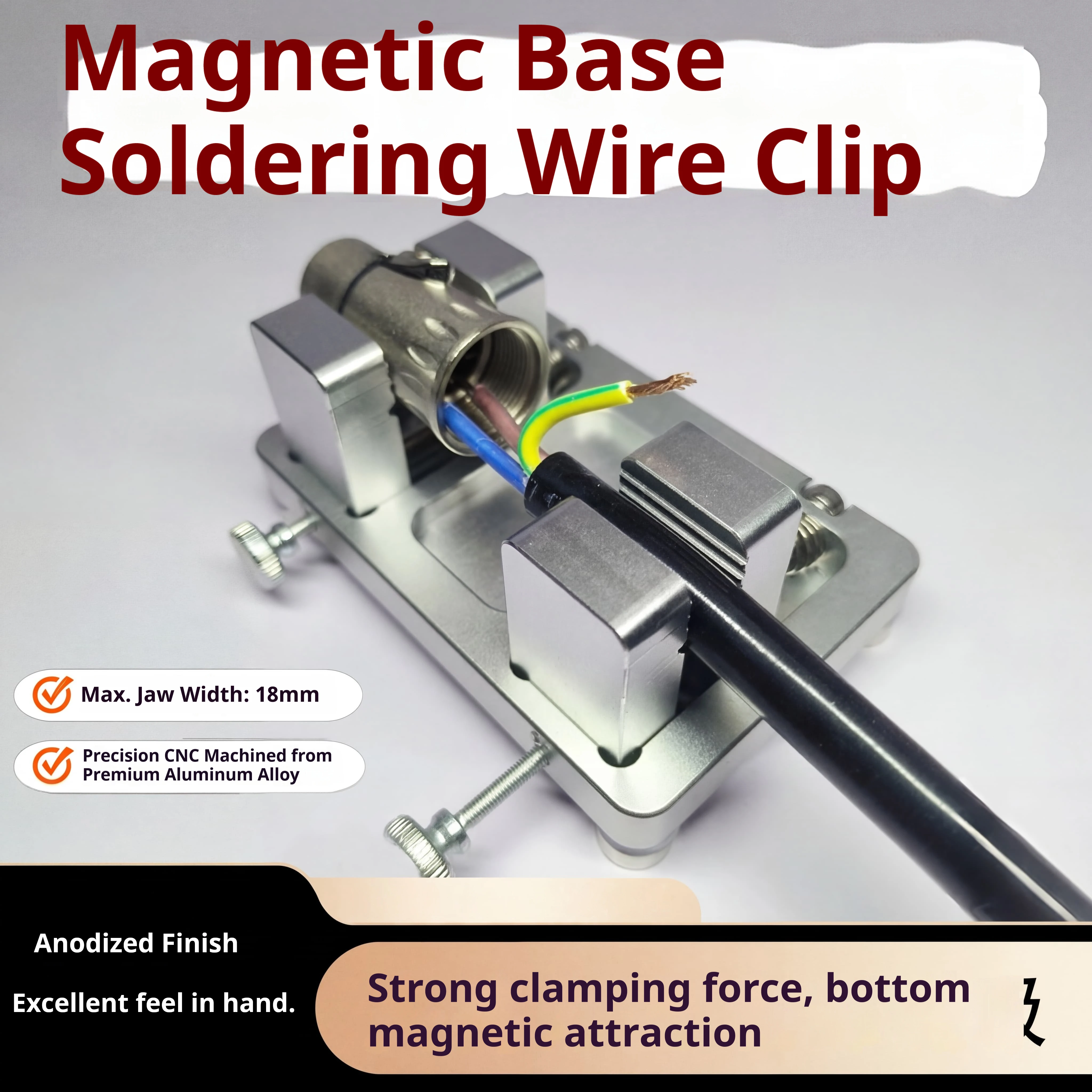 18mm Aluminum Alloy Welding Wire Clamp for PCB Circuit Board Repair Welding Wire Fixing Fixture with Magnetic Base Max Clamping