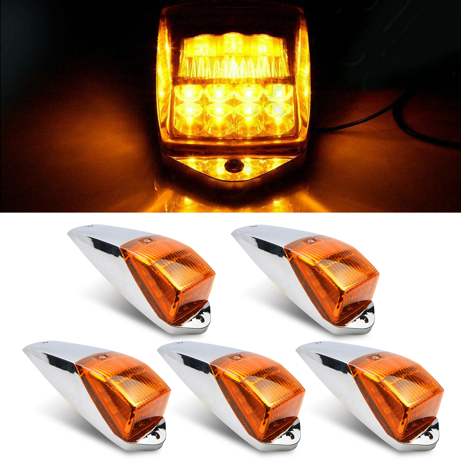 

5Pcs 12v 24v Truck Cab Marker Light 17 LED Amber Top Roof Running Lights Trailer Light for Peterbilt Kenworth Freightliner Mack