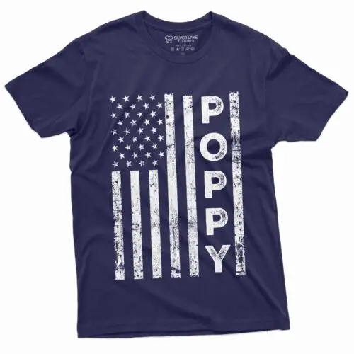 Poppy USA Flag shirt Papa Dad Grandpa Father's Day Patriotic USA Grandfather tee