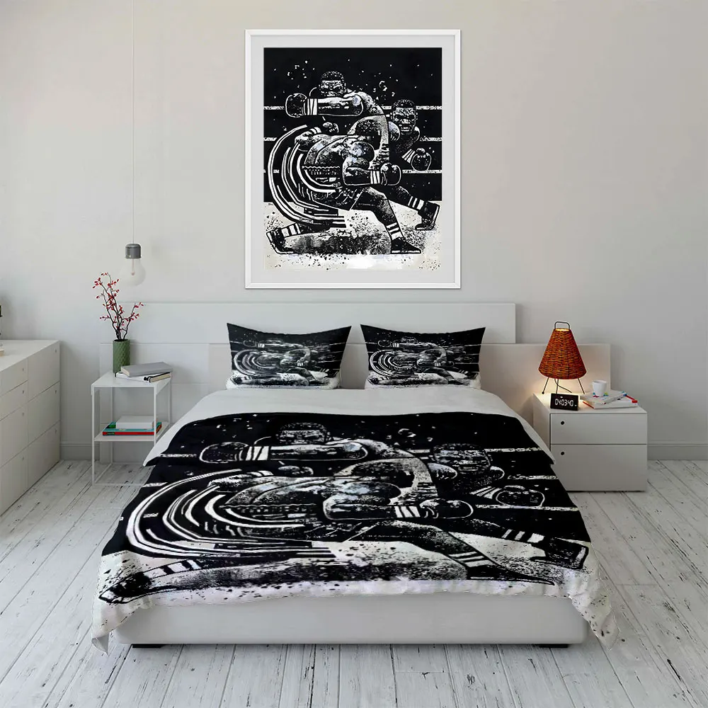 Black and white art in boxing rings Print Soft Comfortable Duvet Cover Bedding Set Included 1*Duvet Cover  2*Pillowcases