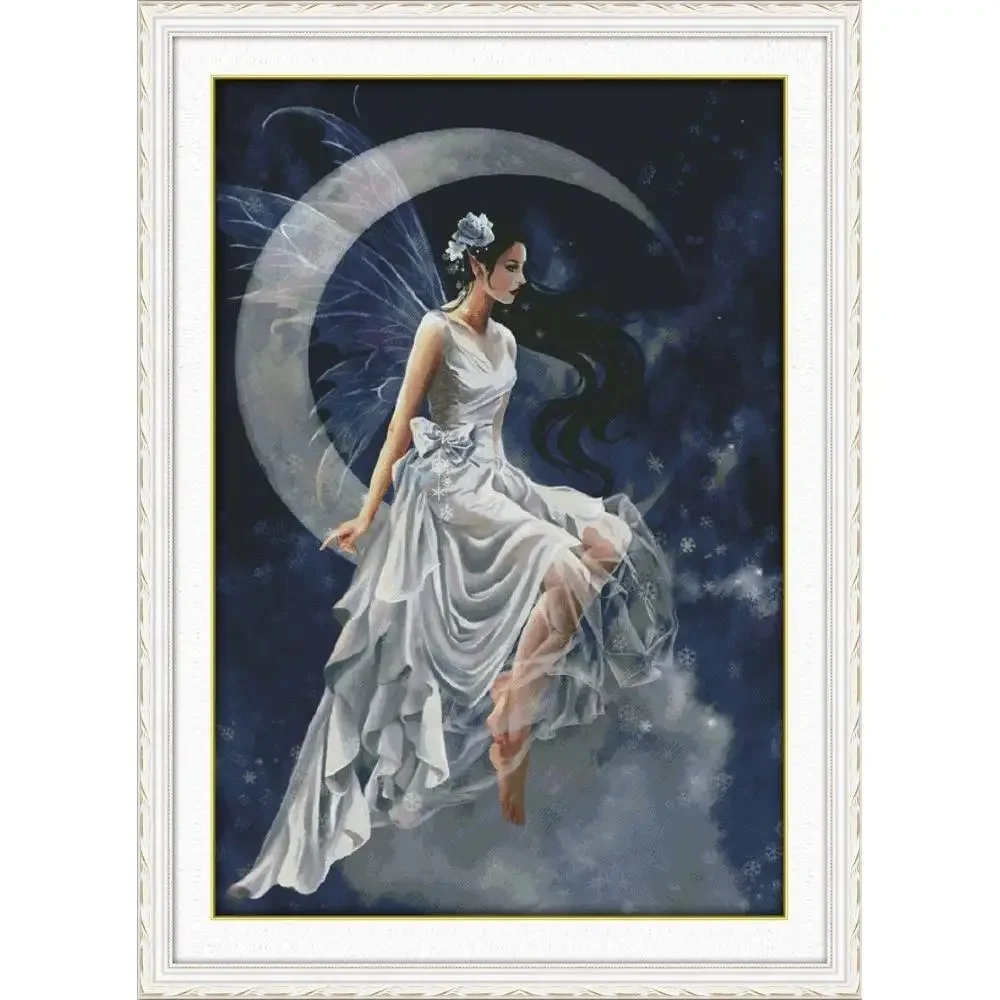 Joy Sunday News Printed Cross Stitch Kit  Easy Pattern Aida  Stamped Fabric with DMC Threads Embroidery Set-The Moon Fairy (1)