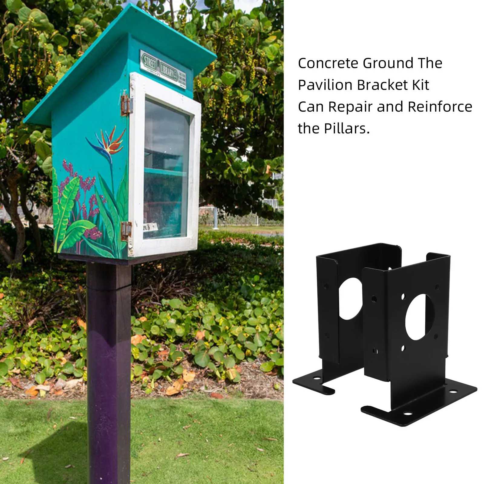 4Pcs Iron Garden Fence Base Stand Support Holder Heavy Duty Stable Anti-Tip Fence Post Bracket for Villa Campus Outdoor Indoor