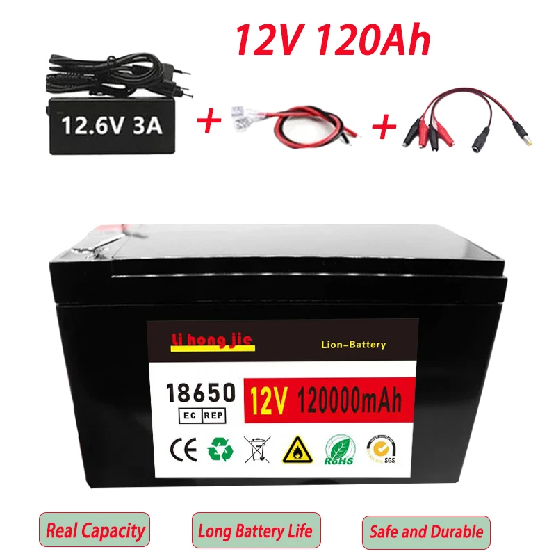 New original 12V 120Ah lithium battery pack lithium iron phosphate battery with built-in BMS Solar boat  LED lamps 12.6V charger