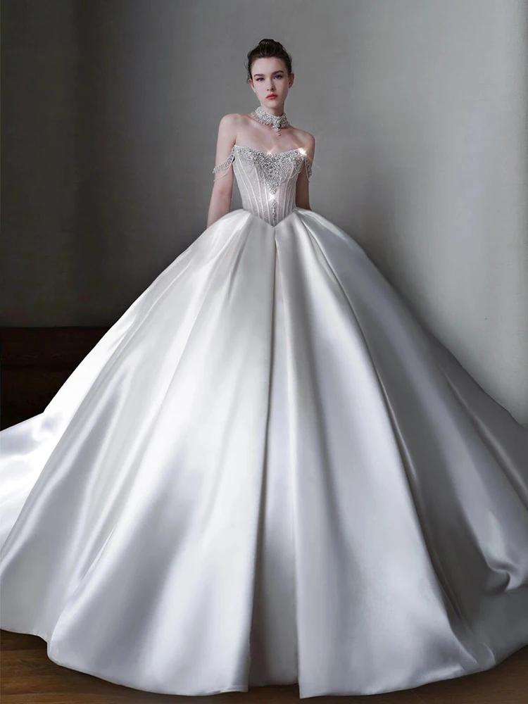 2024 New Wedding Dresses Luxury Satin Strapless Brides Wedding Dresses High-end Party Dresses Plus Size Cusotmized