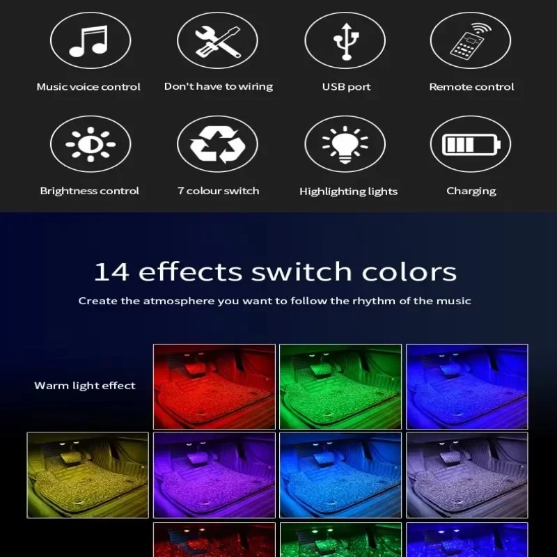 Car Interior Ambient Lights  Car Foot Modification Seven Colours Sound Control Led Decoration Atmosphere Light