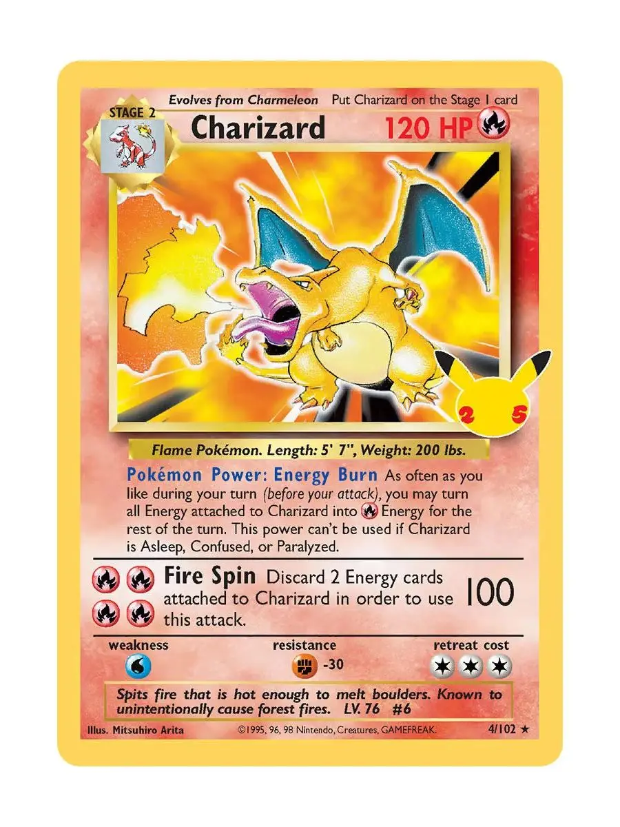 Pokémon PTCG Premium Holografische Proxy-TCG-Karten – Celebrations 25th Anniversary Replika-Kollektion zum Ausstellen: Glurak