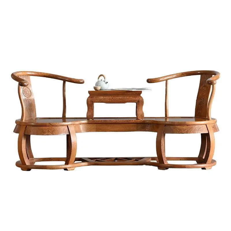 

1 New Chinese leisure chair living room sofa double seat antique armchair tea table chair combination
