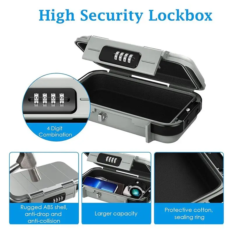 A92Z Portable Safe Box For Travel With Removable Wire Rope For Dorm,Travel,Beach,Hotel Combination Safe Box Grey